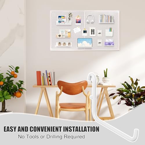24 Pcs 3.7 x 2.4 Inches Pegboard Hooks, Compatible with Skadis Peg Board, Long L Shape Peg Board Hooks for Hanging, Pegboard Accessories, for Home Office Storage Tool(White)