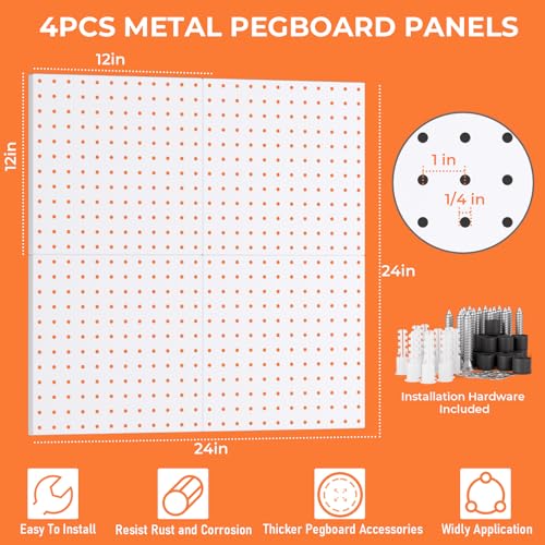 INCLY 70PCS Metal Peg Board Kit with 1/4" Pegboard Accessories | 4 Pack Panels, Bins, Cups and Peg Board Hooks, Paper Towel Holder, Pegboard Wall Organizer, For Craft Room, Office, Sewing - size: 70 PCS