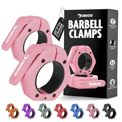 DMoose Fitness Barbell Clips 2 Inch (Pair) - Quick Release Olympic Barbell Clamps & Collars with Anti Slip TPR Grip for Secure Weightlifting and Powerlifting - Weight Clips for Bars at Home or Gym - color: Pink, style: Non Magnetic
