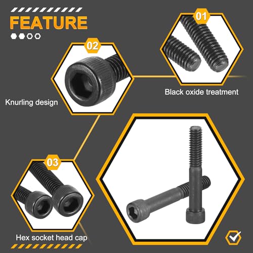 DTGN 5/16"-18x1-3/4 Socket Head Cap Screws Bolts - 10Pack - Good for Road Bicycle, Mountain Bike, Auto, Motorcycle - Carbon Steel Hex Head Metric Screws, Black - size: 5/16"-18x1-3/4"