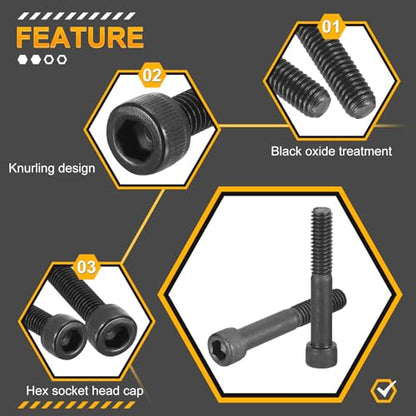 DTGN 5/16"-18x2 Socket Head Cap Screws Bolts - 10Pack - Good for Road Bicycle, Mountain Bike, Auto, Motorcycle - Carbon Steel Hex Head Metric Screws, Black - size: 5/16"-18x2"