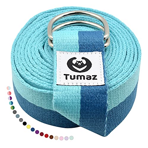 Tumaz Yoga Strap for Stretching with Adjustable D-Ring, 6/8/10 ft | Adjustable D-Ring | Soft Cotton Blend | 15+ Colors | Non-Elastic Yoga Belt for Pilates Stretching & Physical Therapy - color: 03. Blue Match, size: 6 Feet