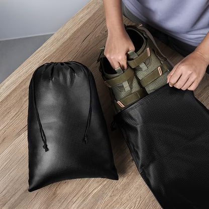PALTERWEAR Tech-Weave PU-Coated Drawstring Bags (Set of 5) Water-Resistant, Directional-Stretch Travel Organizers for Gym, Toiletries, Tech Gear, Tablet - Durable, Wipe-Clean (Black 3D, 9 x 12 In) - size: 9 x 12 Inch