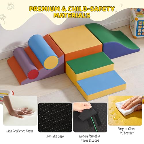 Soft Climbing Toys for Toddlers, 7-Piece Foam Climbing Blocks with PU Leather Cover, Modular Climb and Crawl Activity Play Set for Indoor Playroom (Classic) - color: Classic