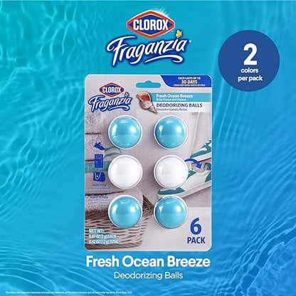 Clorox Fraganzia Deodorizing Balls for Shoes and Small Spaces, Twist-to-Activate No-Plug Odor Refresher Pods for Gym Bags, Lockers, Drawers, and Hampers, Ocean Breeze, 6 Count - size: 6 Count (Pack of 1)
