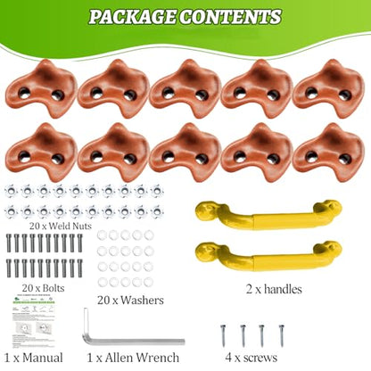 10 Rock Wall Climbing Holds Extra Large with 2 Handle,DIY Rock Climbing Grips with Mini Wrench for Indoor Outdoor Playground Play Set(Brown) - color: Brown