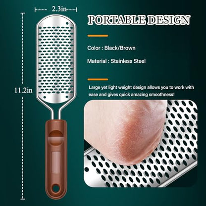 Foot Files Foot Scrubber Pedicure, Stainless Steel Callus Remover for Feet, Professional Foot Grater Rasp Scraper to Hard Skin Corns for Dry and Wet Fee - style: 1X Foot Files(Brown)