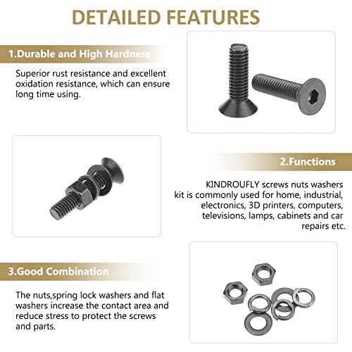148 Pieces Black M6 x 8/10 /12/16 /20/25 /30mm Countersunk Head Socket Cap Screws Nuts Washers Assortment Kit, 10.9 Grade Alloy Steel - size: M6, style: Countersunk Head