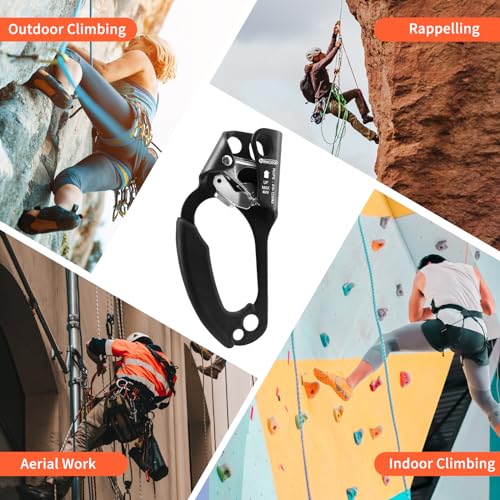 NewDoar UIAA & CE Certified Hand Ascender Rock Climbing Tree Arborist Rappelling Gear Equipment Rope Clamp for 8~13MM Rope - color: Left Hand Black