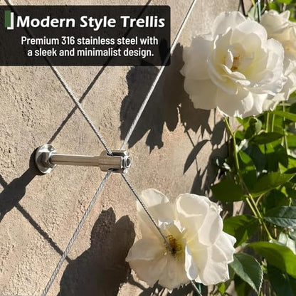 Wire Trellis Kit, 12-Set 5/64” Crosshead with Cutter & 53ft Cable | T316 Marine Grade Stainless Steel, Wall-Mounted Cable Trellis for Climbing Plants Outdoor, Garden Fence Espalier System - size: 12 Sets