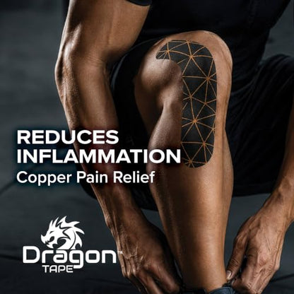 Dragon Tape Copper Infused Kinesiology Tape, Skin, Single Roll | 20 Precut Strips per Roll, Water Resistant, Elastic Athletic Tape, Muscle Strain & Joint Support, Weightlifting & Recovery - color: Skin, size: Single Roll