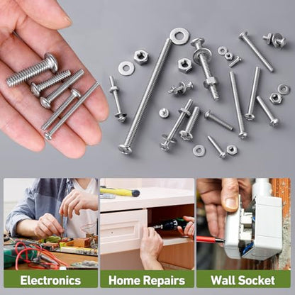#10-32 x 1/2" Pan Head Machine Screws Nut Bolt Washer Assortment Kit,(60 Sets) 304 Stainless Steel 18-8 Phillips Drive Full Thread Assorted - size: #10-32 x 1/2"