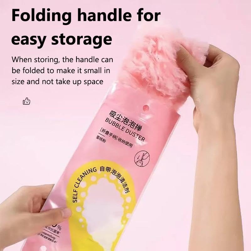 1 Pack Pink Long Handle Dust Duster, Portable Detachable Microfiber Static Cleaning Duster, Lightweight Extended Handheld Dust Remover in OPP Bag for Home, Kitchen, Bedroom, Car and Office