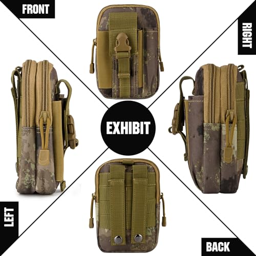 Tactical Molle Pouch Compact Utility Waist Bag Phone Holster Holder for 4.7"-6.9" iPhone 15 Pro Max/15 Pro/14 Plus/14 Pro Max/14/13 Pro Max/13 Pro/12 Pro Max/11 Pro Max - color: Camouflage Ruins