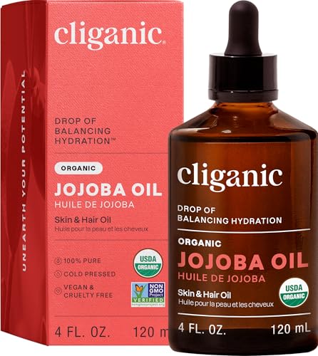 Cliganic Organic Jojoba Oil, 100% Pure (4oz) | Moisturizing for Face, Hair, Skin & Nails | Natural Cold Pressed Hexane Free | Base Carrier Oil - size: 4 Fl Oz (Pack of 1)