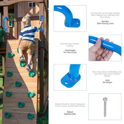 ESPETS 4 Pack of 10 Inch Blue Metal Outdoor Playground Handles | Rust-resistence Metal Playset Accessories, Playhouse ladder handles, Indoor Monkey Bars, Treehouse, Climbing walls handles - color: Blue