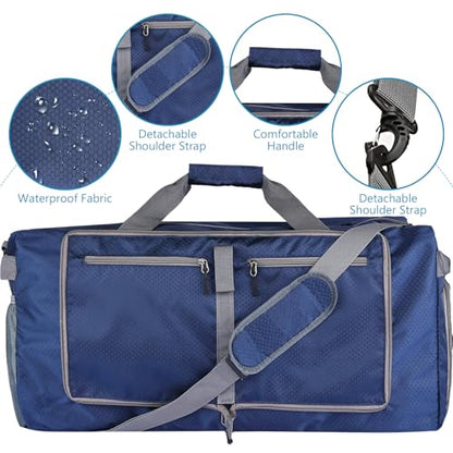 60L Duffle Bag with Shoes Compartment - Foldable&Large Capacity Travel Duffel Bags, Lightweight & Water-Resistant Gym Bag - Dark Blue - color: 60L - Dark Blue