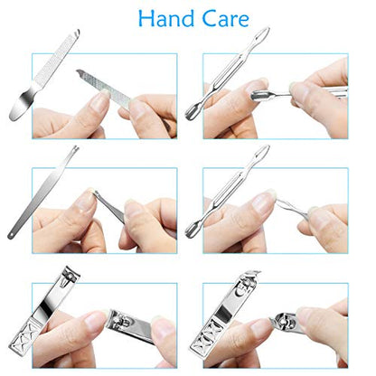 Teamkio 18pcs Manicure Set Pedicure Nail Clippers Set Travel Hygiene Kit Stainless Steel Professional Cutter Care Set Scissor Tweezers Knife Ear Pick Tools Grooming Kits with Leather Case - color: Blue