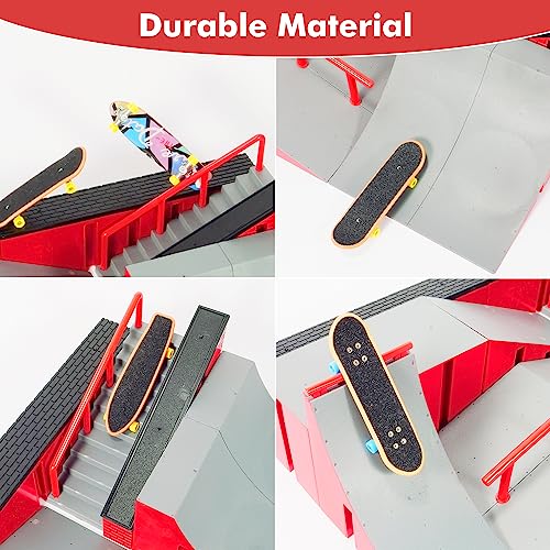 Finger Skateboard Park Kits (9 in 1),Finger Skateboard Ramp Set with 5 Fingerboards, Finger Scooter,Finger Bike,Finger Skateshoes and Finger Pants,Skateboard Toys Christmas Birthday Gift for Kids