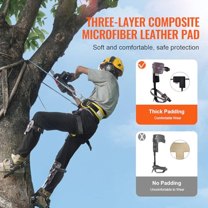 VEVOR Tree Climbing Spikes, 1 Pair Height-Adjustable Climbing Spurs, 350lbs Load Capacity Tree Climbing Gear with Straps, Arborist Equipment for Climbers, Hunting, Fruit Picking - color: Brown (Basic)