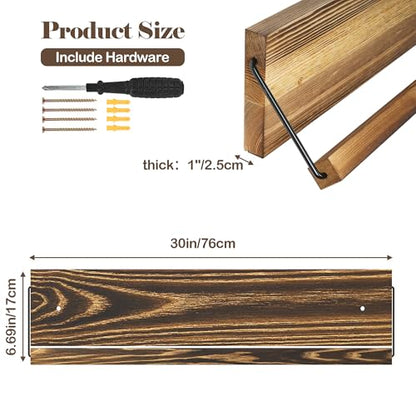 Nisorpa 2 Pcs Wall Mounted Shoe Rack Rustic Burnt Wood, Wall Hanging Shoe Rack Mounted, Shoes Storage Organizer Footwear Holder for Entryways Closet Mudroom Hallways, 30 Inch, Holds 3 Pairs - size: 30 inch