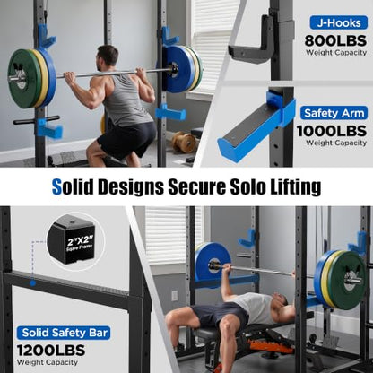 SPORTSROYALS Power Rack, Multi-Functional Power Cage, Squat Rack with Pulley System & LAT Pull Down, Workout Cage with J Hooks for Home Gym - color: Blue, style: Power Cage Only