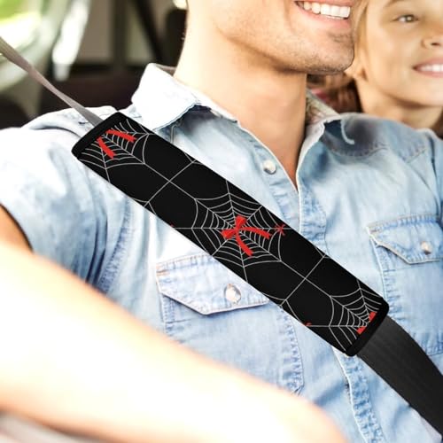 Universal Fit Seat Belt Shoulder Pad for Adult Use, Most Cars, 2 Pack Funny Halloween Spider Web Black and White Harness Pads Strap Pressure Relief - color: Pattern 1172