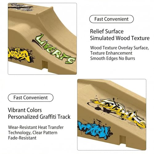 Fingerboard Skate Park Set Compatible with Tech Deck Skateboards, Includes 6 Ramps, 6 Fingerboards, and Obstacles, Ideal for Fingerboard Enthusiasts (Yellow)
