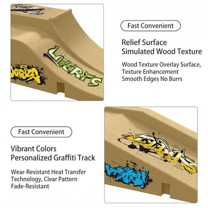 Fingerboard Skate Park Set Compatible with Tech Deck Skateboards, Includes 6 Ramps, 6 Fingerboards, and Obstacles, Ideal for Fingerboard Enthusiasts (Yellow)