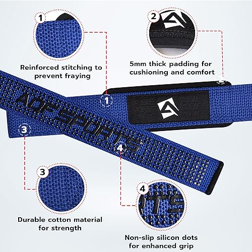 AQF Weight Lifting Straps, Padded Cotton Gym Wrist Straps for Deadlifts | 23" Extra-Long, Heavy-Duty Webbing, 5mm Neoprene Cushioning, Open-Loop Design, Sold as Pair, Ideal for Rows & Pull Workout - color: Blue Gel Grip