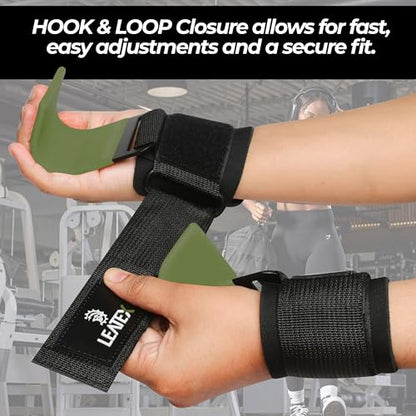 Weight Lifting Hooks (Pair) for Deadlifts, Pull Ups, Rows & Shrugs - Anti-Rip Nylon Strap Hand Grips with Thick Wrist Padding - Heavy Duty Wrist Straps for Weightlifting & Gym Workouts - color: Green Black