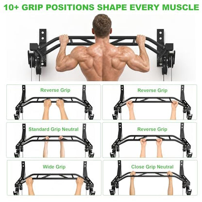 Fitvids Wall Mounted Pull Up Bar, Heavy Duty Multi-Grip Chin Up Bar for Home Gym, 450 lbs Weight Capacity Upper Body Strength Training Equipment, Multiple grip styles available