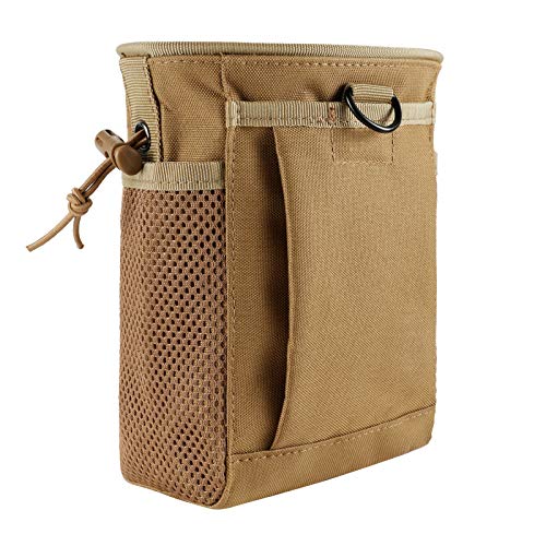 FRTKK Tactical Molle Drawstring Magazine Dump Pouch Outdoor Ammo Pouch, Adjustable Military Utility Belt Fanny Hip Holster Bag - color: Tan