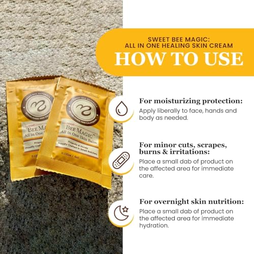 Sweet Bee Naturals All-in-One Skin Balm Sachets - 4ml Each, Certified Organic, Deep Moisture & Hydration for On-the-Go Skincare, Ideal for Busy Lifestyles, Travel-Friendly - 15 Pack - size: 0.14 Ounce (Pack of 15)