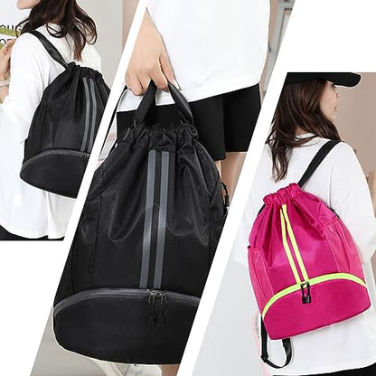 Valleycomfy Sports Drawstring Backpack - Water Resistant String Bag with Shoe Compartment Gym Backpack for Women & Men Dark Grey - color: A-dark Grey