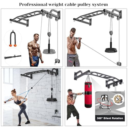 SELEWARE 48'' Heavy Duty Wall Mount Pull Up Bar with Cable Pulley System | Multi-function Chin up Bar with Cable Pulleys LAT Pulldown Attachments Heavy Bag Hanger for Home/Garage Gym Strength Training - color: A. Black Pull Up Bar with Cable Pulley System