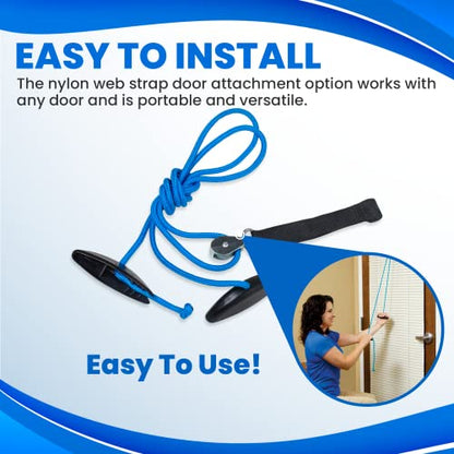 RangeMaster BlueRanger Over the Door Shoulder Pulley, Shoulder Pulley for Physical Therapy, Aids Pain Free Range of Motion in Frozen Shoulder, Adjustable Cleated Handles, Web Strap (FSA/HSA) | Adjustable Cleated Handles | Aids Range of Motion | Over-the-D