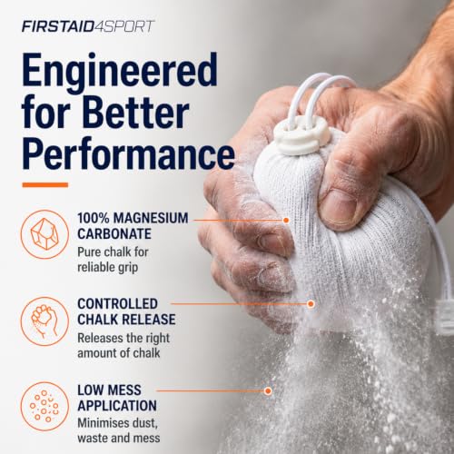 Firstaid4sport Chalk Ball 60g - Magnesium Carbonate Grip Chalk for Gym, Weightlifting, Bouldering & Rock Climbing - Low Mess Hand Grip Powder Ball