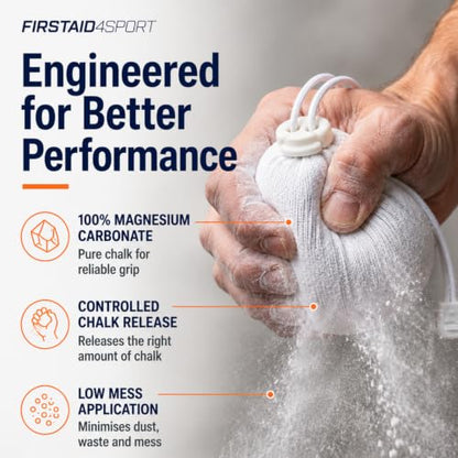 Firstaid4sport Chalk Ball 60g - Magnesium Carbonate Grip Chalk for Gym, Weightlifting, Bouldering & Rock Climbing - Low Mess Hand Grip Powder Ball