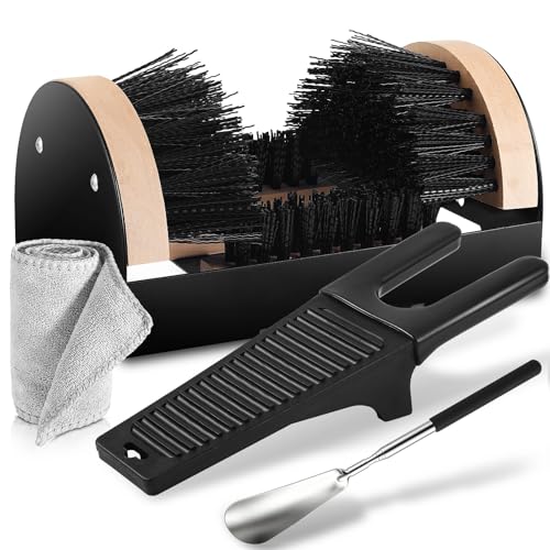4Pcs Outdoor Heavy Duty Boot Brush Scrubber Boot Jack Shoe Cleaner Scraper Brush with Shoe Horn Cleaning Cloth(Style A)