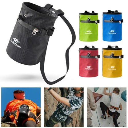Climbing Chalk Bag for Rock Climbing Gym Bouldering and Weightlifting Anti-Leak Drawstring Magnesium Powder Bag with Dual Pockets Adjustable Belt and Carabiner 420D Oxford Cloth(Red) - size: Red