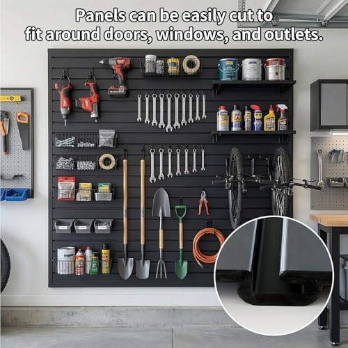 4x4Ft Slat Wall Panels, Heavy-Duty PVC Interlocking Garage Storage | Easy-Wipe Surface, Holds Shelves & Hooks, for Garage, Workshop, Office Tool Organization Hanging Boards