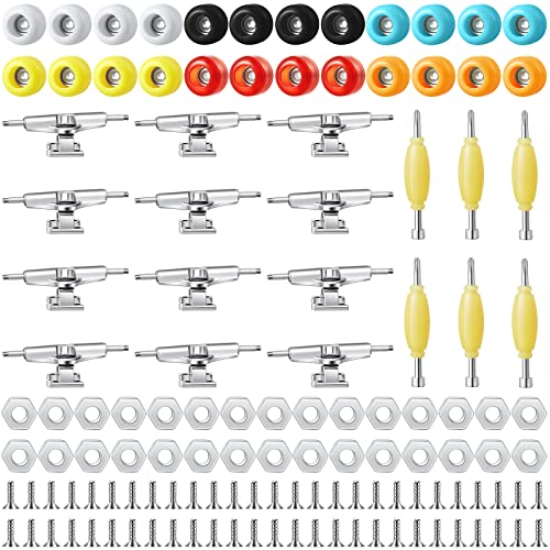 Jexine 6 Sets DIY Fingerboard Kit Fingerboard Accessories Mini Finger Skateboard Parts Include 12 Brackets 54 Screws 30 Nuts 6 Screwdriver 24 Board Wheels Tool for 96mm(Colorful) - color: Colorful