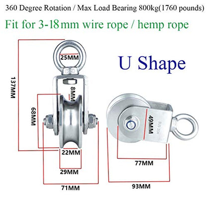 Pulley Wheel Heavy Duty Single Wheel Swivel Pulley Block Duplex Bearing 304 Stainless Steel 360 Degree Rotation Smooth Loading 800 Kg for Material Handling and Moving Lifting - size: 137mm