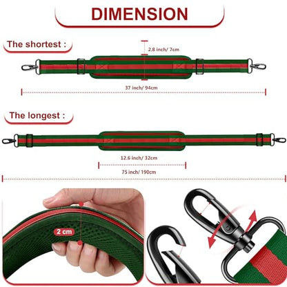 ZINZ 75" Shoulder Strap with Fixed Pad and Dual Balanced Buckles，Green-Red-Green Stripe - color: Green-red-green Stripe