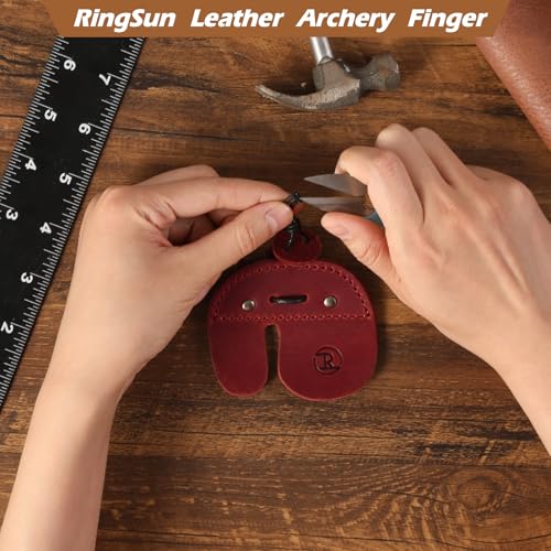 Ringsun Leather Archery Finger Tabs,Handmade Archery Finger Guard for Shooting Practice Gear, Recurve Bow Fingers Tab - color: Red
