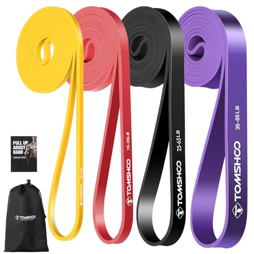 TOMSHOO Resistance Bands Set, Multiple Fitness Exercise Workout Bands with Storage Bag, Door Anchor, Pull Up Assistance Straps for Working Out, Body Stretching, Physical Therapy, More - color: 4Pcs (8-85lbs)