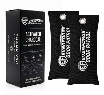 EverForge Odor Patrol Charcoal Deodorizer Bags, Natural Odor Absorber for Shoes & Sneakers, Gym Bags, Lockers, Sports Gear, & Cars, Activated Charcoal, 2-Pack, Unscented