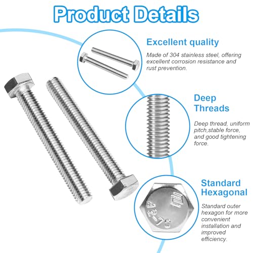 5 Pcs M8 Hex Bolts M8-1.25 x 120mm Hex Head Screw Bolt 304 Stainless Steel M8-1.25mm Hexagon Bolts Hex Head Screws, Metric Machine Fully Thread, Bright Finish - size: M8-1.25 x 120mm