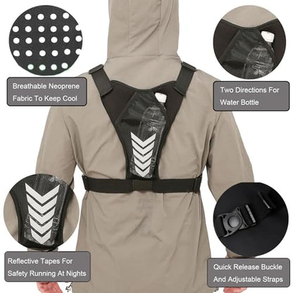 Criuage Tactical Chest Bag for Men, Lightweight Adjustable Running Vest, Water Resistant EDC Chest Pack with Water Bottle Pocket, Breathable Back Pad for Hiking Cycling Fishing Travel (Black) - color: Black